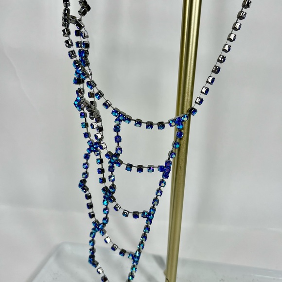 Belt by Fifth Avenue Collection Swarovski Crystal Blue Chain Rhinestone Y2K Glam - Picture 11 of 15